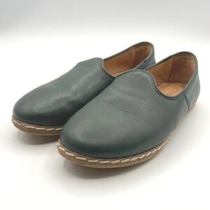 CHARIX Handmade Leather Slip On Mule Flats Dark Hunter Green Shoes EU 38 US 7.5